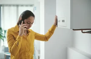 woman on the phone talking about boiler