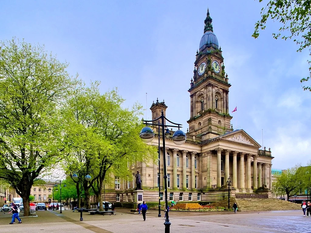Image of Bolton Town Hall with blue sky
