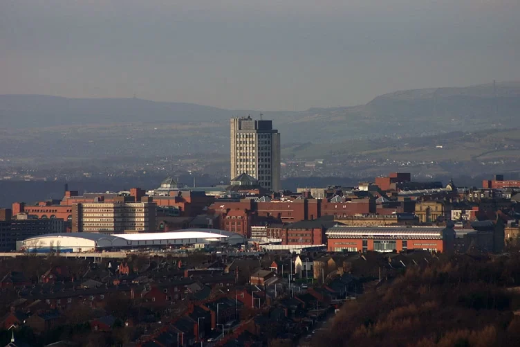 Aerial photo of Oldham Town Centre